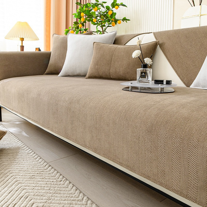 BowLift | Wavy Check Chenille Fabric Furniture Protector Sofa Cover