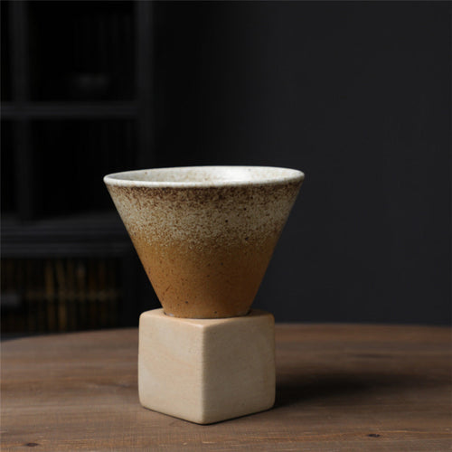 Coarse Pottery Coffee Mug with Base Conical Couture Cup & Base Set | Bowlift