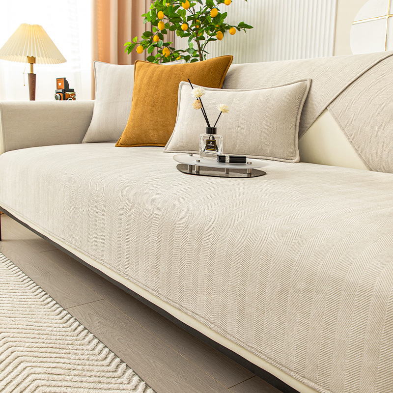 BowLift | Wavy Check Chenille Fabric Furniture Protector Sofa Cover