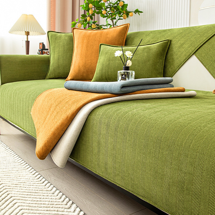 BowLift | Wavy Check Chenille Fabric Furniture Protector Sofa Cover