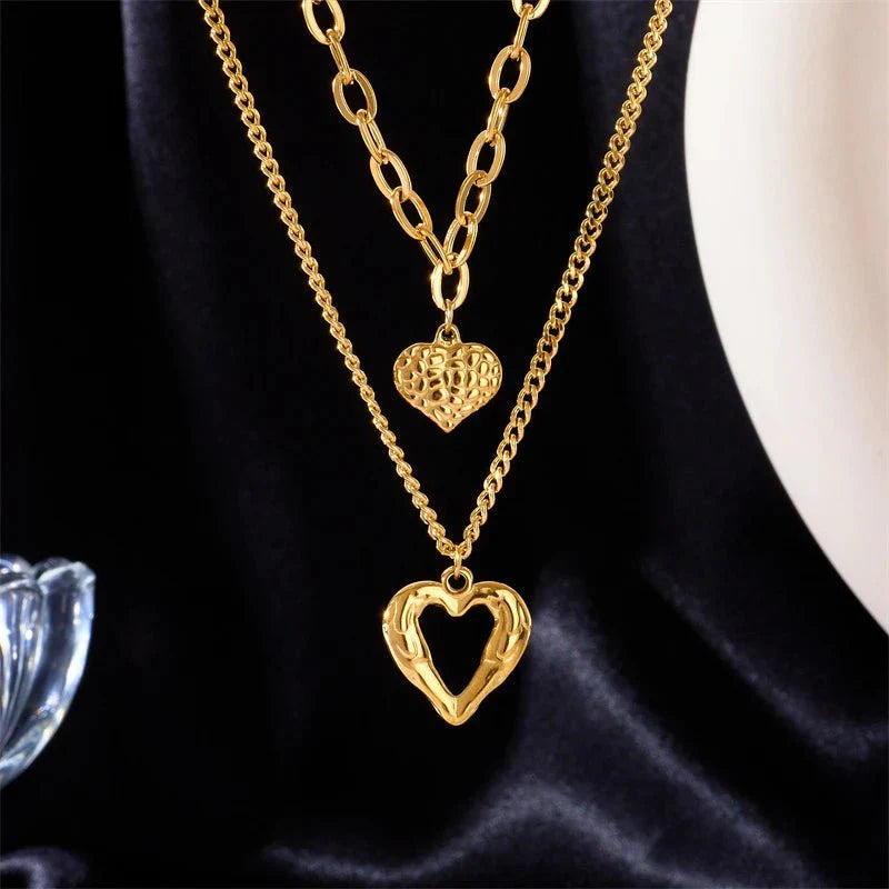 BowLift | Stacked Golden Heart Contrast Necklaces