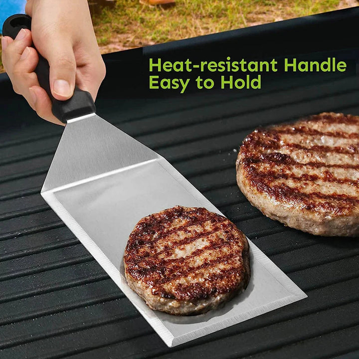Stainless Steel Long Grill Spatula with Cutting Edges Scraper Tool | Bowlift