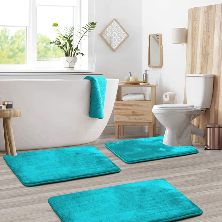 BowLift | VelvaLuxe 3-piece Memoryfoam Bath Mat Set – Non-slip, Absorbent and Washable