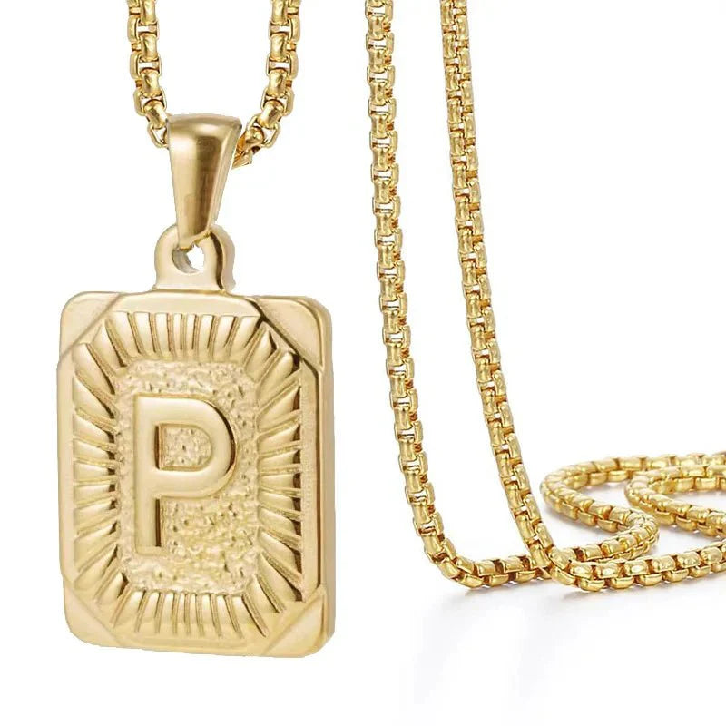 BowLift | Textured Rectangle Letter Initial Necklace