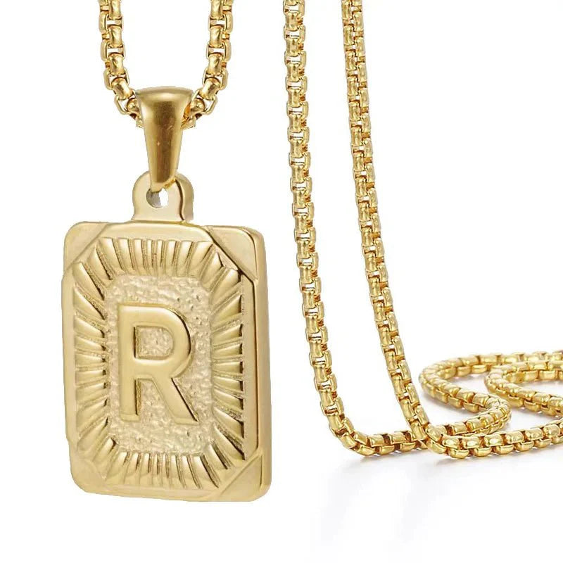 BowLift | Textured Rectangle Letter Initial Necklace
