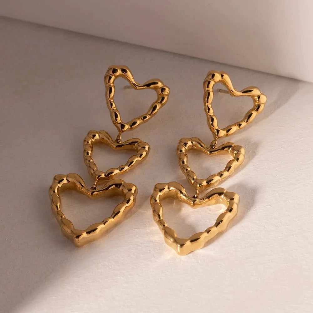 BowLift | Triple Outlined Hearts Drop Earrings
