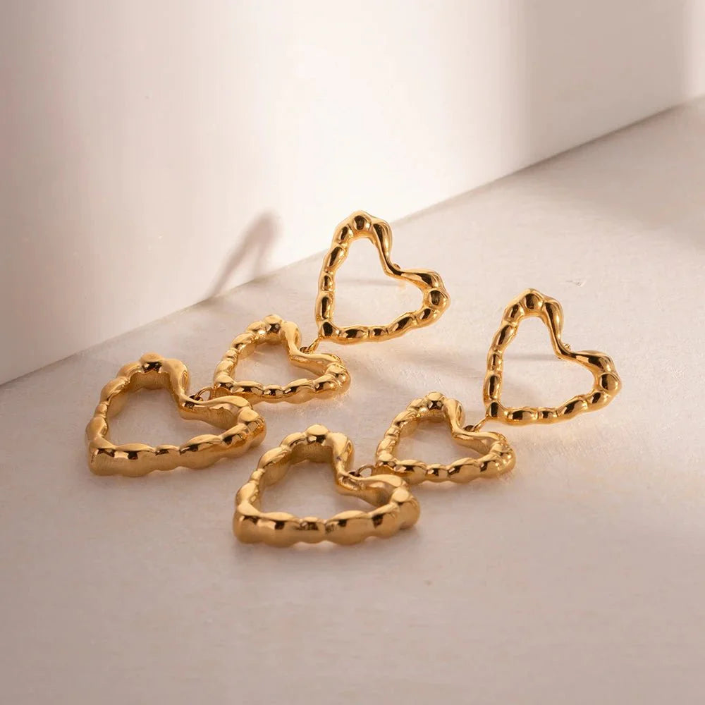 BowLift | Triple Outlined Hearts Drop Earrings