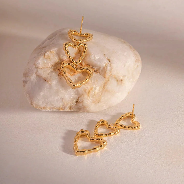 BowLift | Triple Outlined Hearts Drop Earrings
