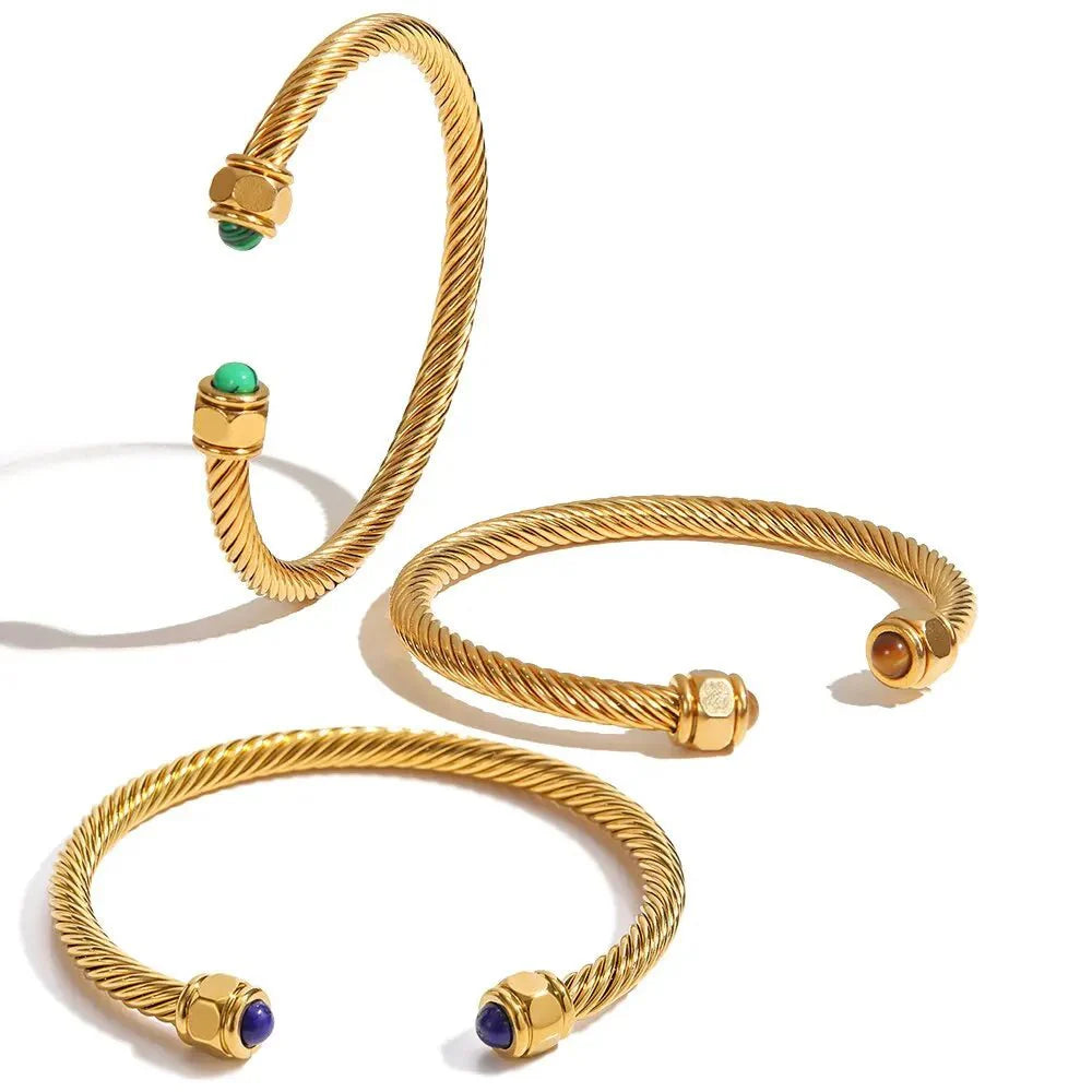 BowLift | Twisted Gem Stone Ends Bangle Bracelet