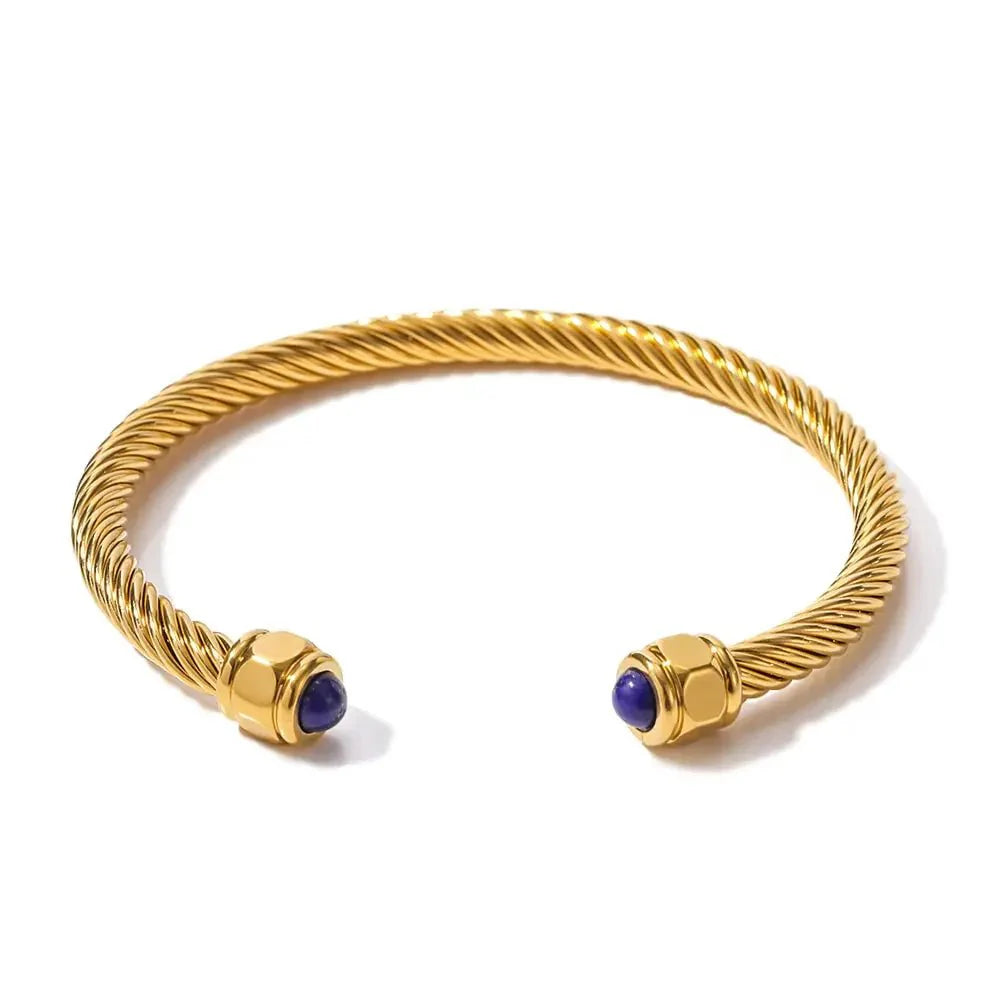 BowLift | Twisted Gem Stone Ends Bangle Bracelet
