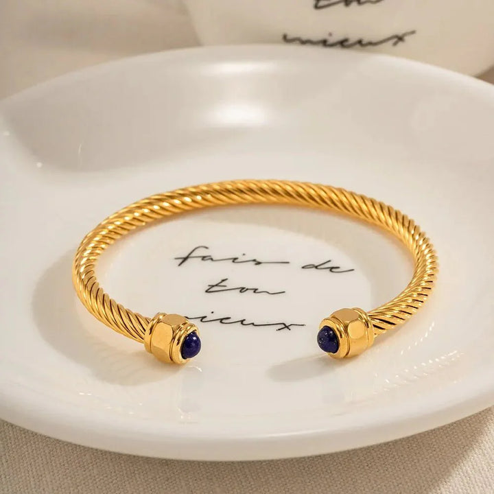 BowLift | Twisted Gem Stone Ends Bangle Bracelet