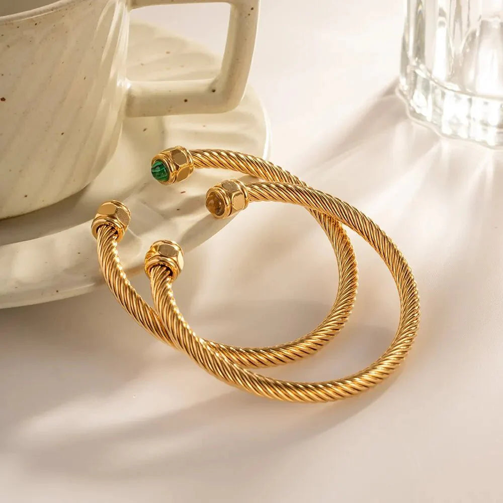 BowLift | Twisted Gem Stone Ends Bangle Bracelet