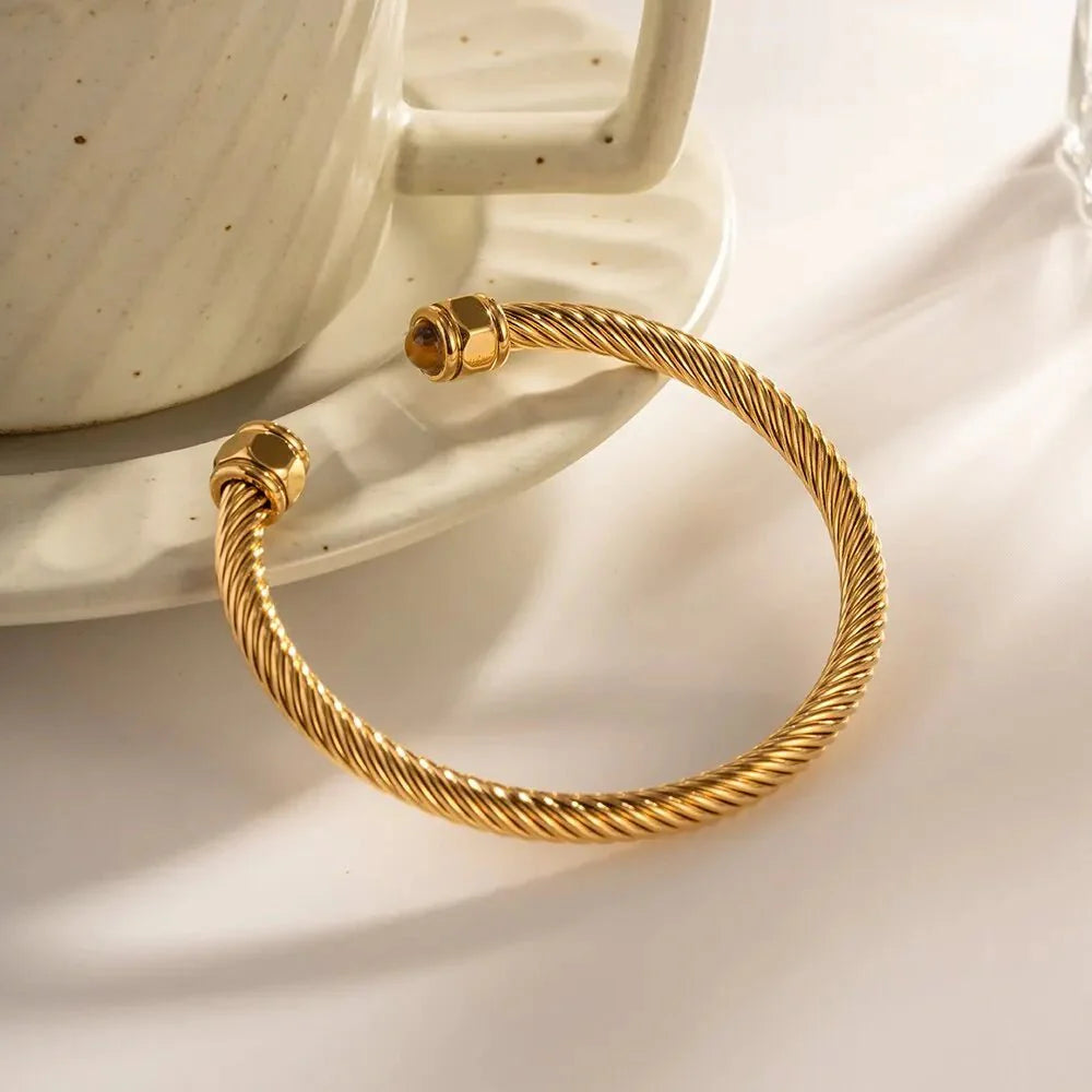 BowLift | Twisted Gem Stone Ends Bangle Bracelet
