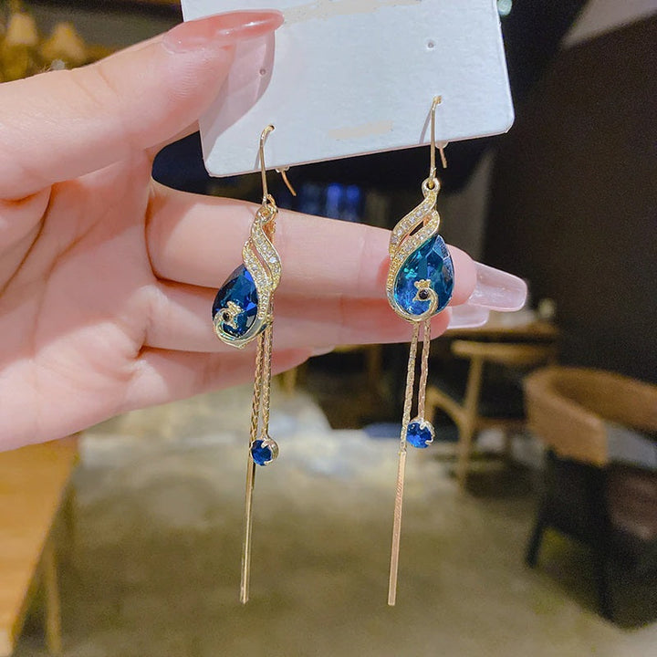 BowLift | Korean Style Blue Crystal Phoenix Earrings