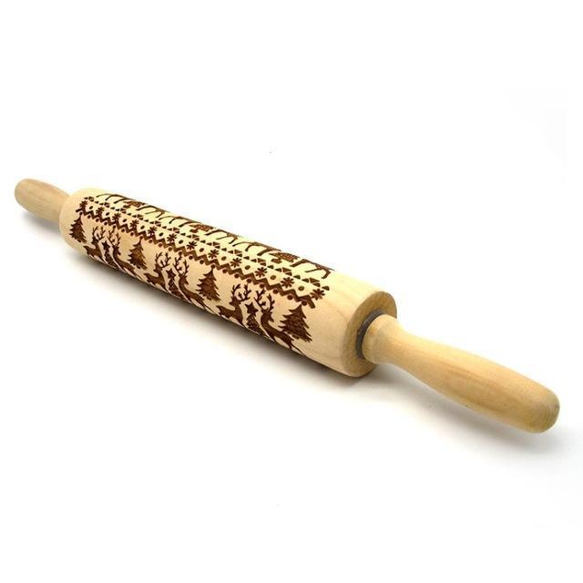 BowLift | No.1 Christmas Embossing Rolling Pin Engraved Reindeer Baking Cookies