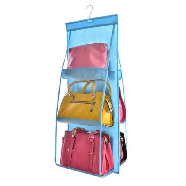 Hanging Handbag Organizer with 6 Clear Pockets and Double-Sided Design