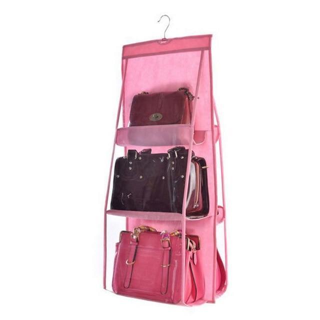 Hanging Handbag Organizer with 6 Clear Pockets and Double-Sided Design