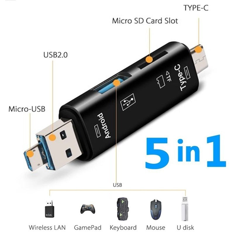 5 in 1 Micro SD Card Reader with 32 GB SD Card Bowlift